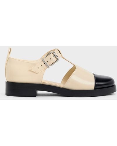 Charles & Keith Charly Two-tone T-bar Buckled Sandals - White
