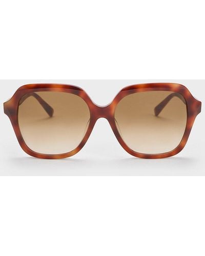 Charles & Keith Tortoiseshell Recycled Acetate Wide-square Sunglasses - Natural