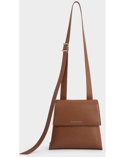 Charles & Keith Marceline Trapeze Crossbody Bag - Brown