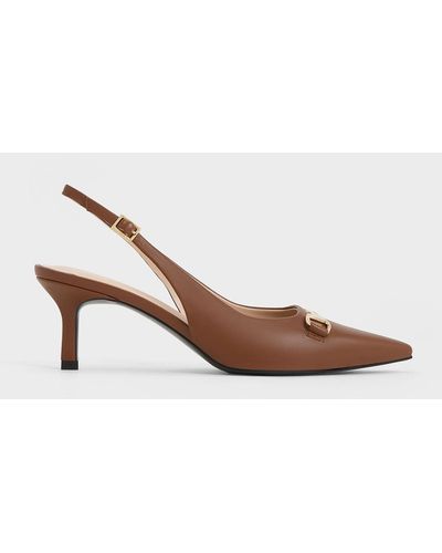 Charles & Keith Metallic-accent Slingback Court Shoes - Brown