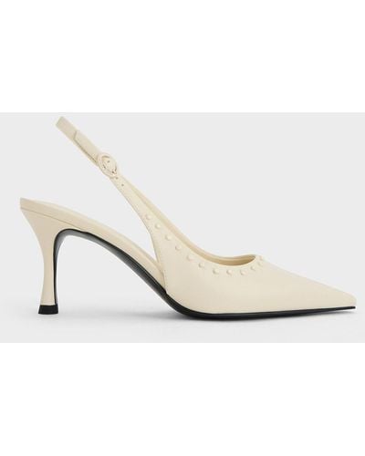 Charles & Keith Studded Pointed-toe Slingback Pumps - White