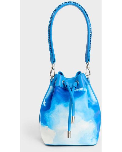 Charles & Keith Cloud-print Braided-handle Drawstring Bucket Bag - Blue