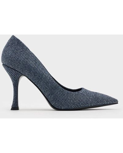 Charles & Keith Denim Pointed-toe Spool-heel Court Shoes - Blue