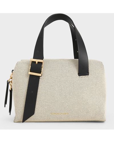 Charles & Keith Marceline Canvas Bowling Bag - Natural