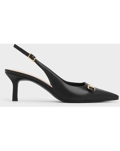 Charles & Keith Metallic-accent Slingback Court Shoes - Black