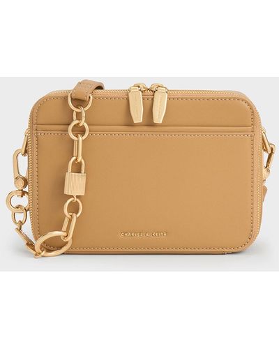 Charles & Keith Lock & Key Chain Handle Bag - Natural