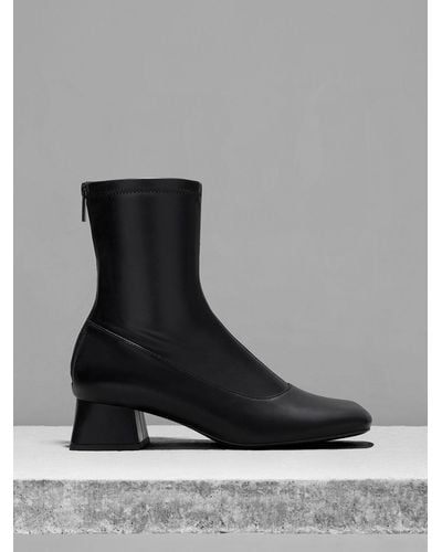 Charles & Keith Trapeze Block Heel Ankle Boots - Black