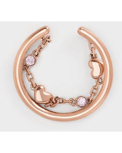 Charles & Keith Bethania Heart Crystal Chain-link Ring - Pink