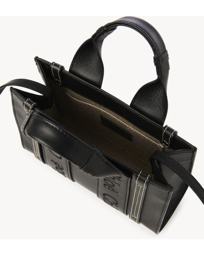 Chloé Mini Woody Tote Bag In Soft Leather - Black