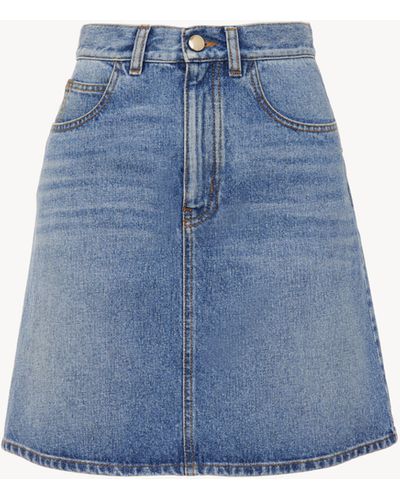 Chloé Denim Mini Skirt 87% Cotton, 13% Hemp - Blauw