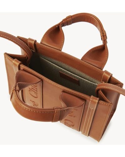 Chloé Mini Woody Tote Bag In Soft Leather - Brown