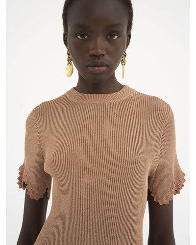 Chloé Cropped Scallop Top In Viscose-blend Knit - Brown