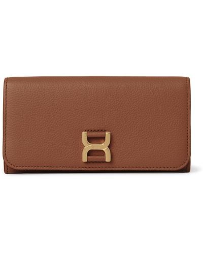 Chloé Marcie Long Wallet With Flap In Grained Leather - Brown