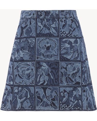 Chloé A-Line Mini Skirt 100% Cotton - Blauw