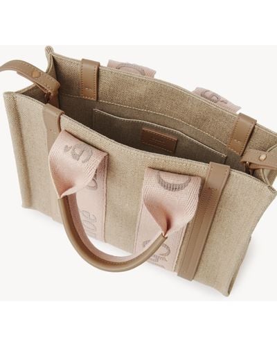 Chloé Small Woody Tote Bag In Linen - Natural