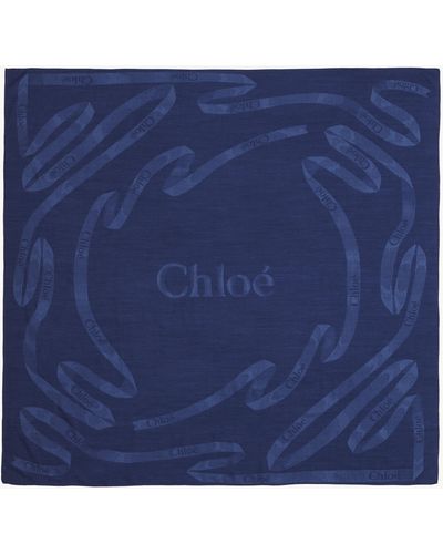 Chloé Tuch mit Jacquard-Band - Blau