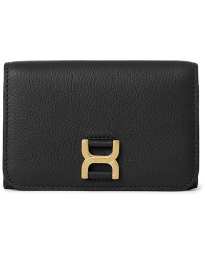 Chloé Marcie Compact Wallet In Grained Leather - Black