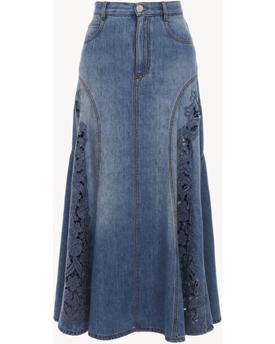 Chloé Flared Midi Skirt 80% Cotton, 20% Linen - Blauw