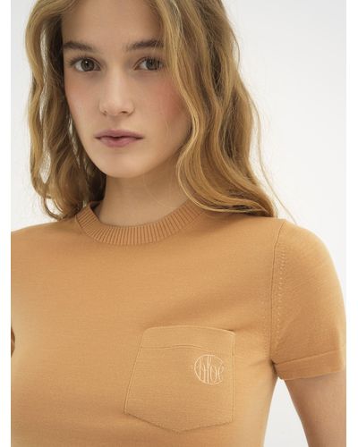 Chloé Crew-neck T-shirt In Superfine Wool Knit - Natural