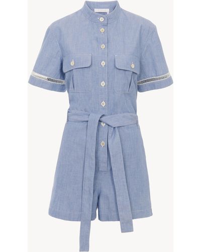 Chloé Short-Sleeve Jumpsuit 100% Cotton, Horn Bubalus Bubalis, Farmed, Coo India - Blauw