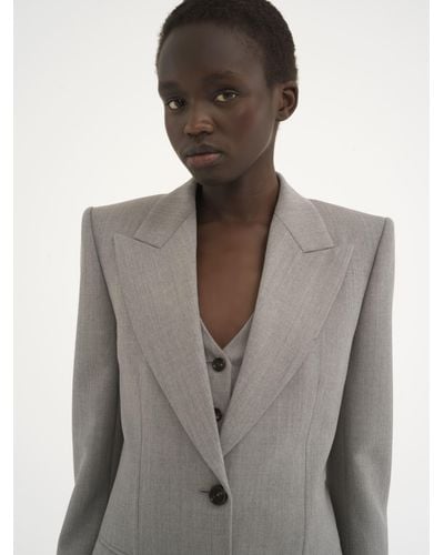Chloé Tailored Jacket In Wool Grain De Poudre - Gray