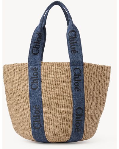 Chloé Tote Bag Grande Woody - Blu