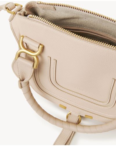 Chloé Small Marcie Double Carry Bag In Grained Leather - Natural