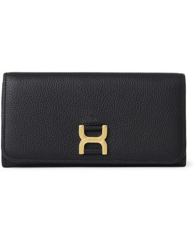 Chloé Marcie Long Wallet With Flap In Grained Leather - Black