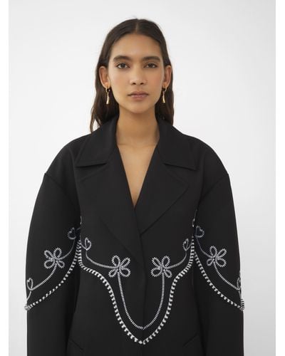Chloé Embroidered Long Trench Coat - Black