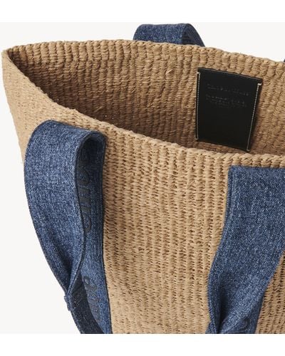 Chloé Large Woody Tote Bag In Natural Fibers - Blue