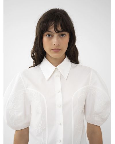 Chloé Embroidered Balloon-sleeve Shirt - White