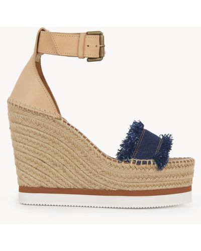 See By Chloé Glyn Fringed Wedge Espadrille - Blue