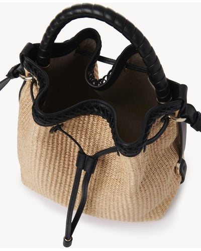 Chloé Marcie Bucket Bag In Soft Leather & Braided Fibers - Black