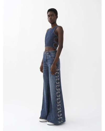 Chloe Recycled Denim Patchwork Wide-Leg Jeans - Bergdorf Goodman