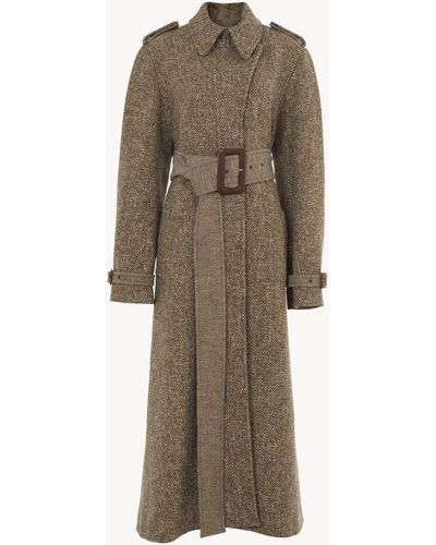 Chloé Belted Trench Coat 100% Wool, Horn Bubalus Bubalis, Farmed, Coo India - Naturel