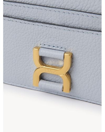 Chloé Marcie Card Holder In Grained Leather - Blue