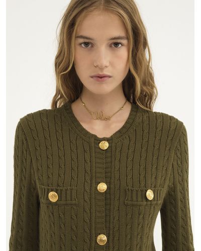 Chloé Utilitarian Cable Knit Cardigan In Cotton - Green