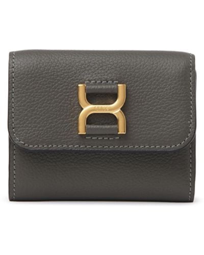Chloé Small Marcie Tri-fold In Grained Leather - White