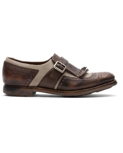 Church's Vintage Glacè And Linen Buckle Loafer - Brown