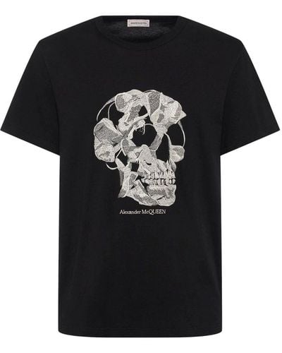 Alexander McQueen Skull Print Cotton T Shirt - Black