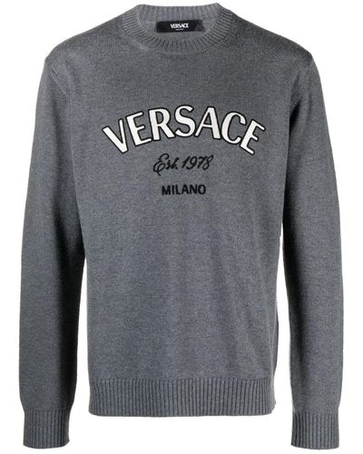 Versace Embroidery Logo Jumper - Grey