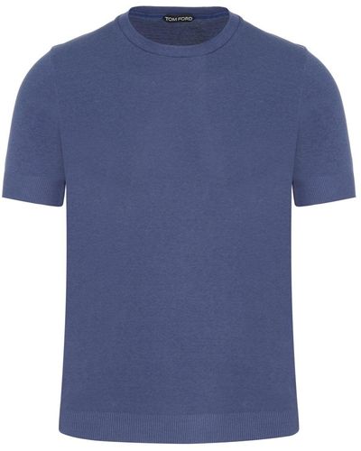Tom Ford Placed Rib Ss Crew Neck T Shirt - Blue