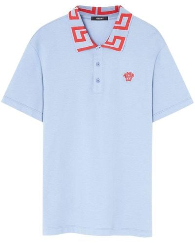 Versace Piquet Polo With Embroidery Medusa - Blue