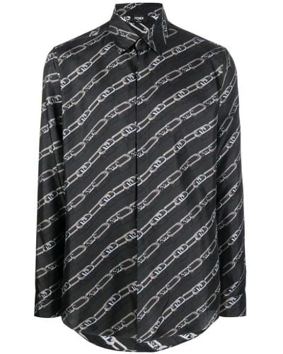 Fendi Stripe Branding Shirt - Black