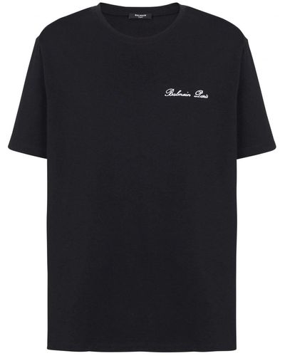 Balmain Signature Logo T Shirt Bulky Fit - Black