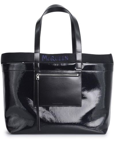 Alexander McQueen Shiny Coated Canvas Shopper Bag - Black