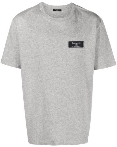Balmain Label T-shirt Straight Fit - Grey