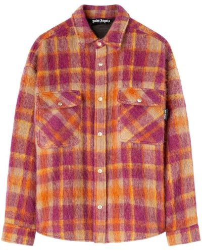 Palm Angels Brushed Wool Check Overshirt - Red