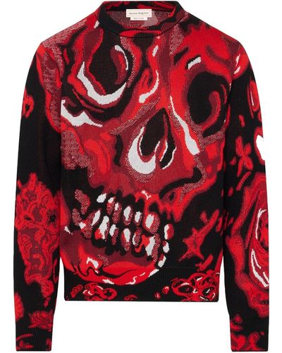 Alexander McQueen Wax Flower Skull Jacquard Jumper - Red