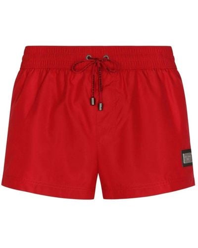 Dolce & Gabbana Branded Drawstring Swimshorts - Red